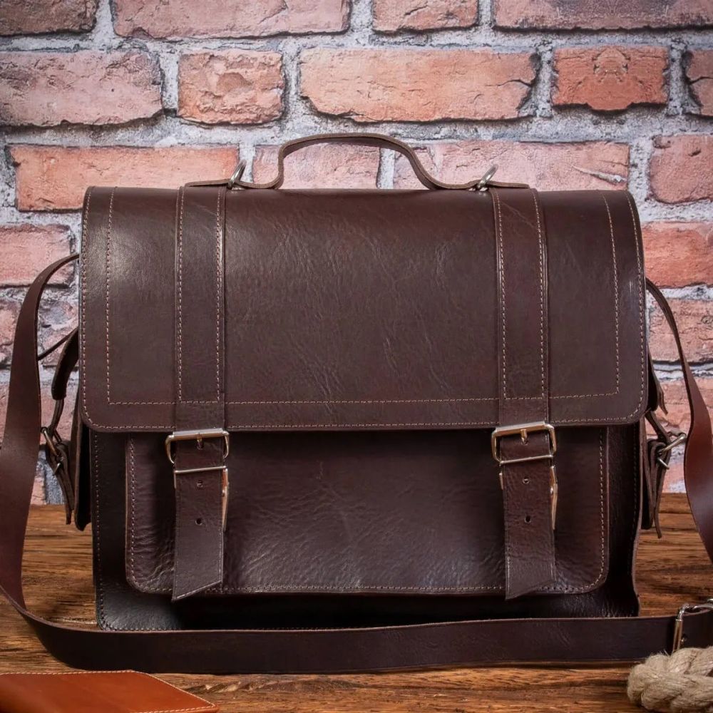 elegancki brazowy tornister skorzany vintage prostokatny br91
